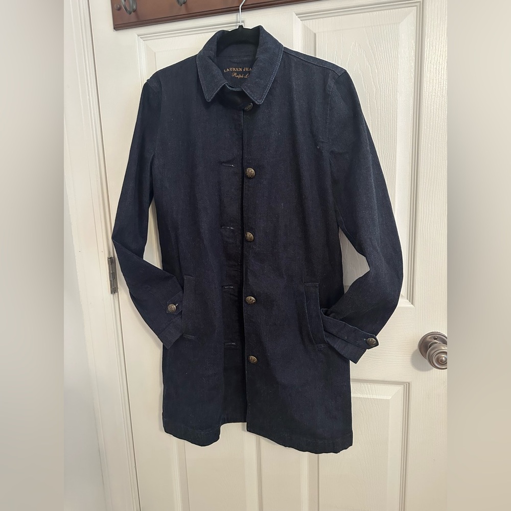 R Lauren Denim Trench Coat with Pockets